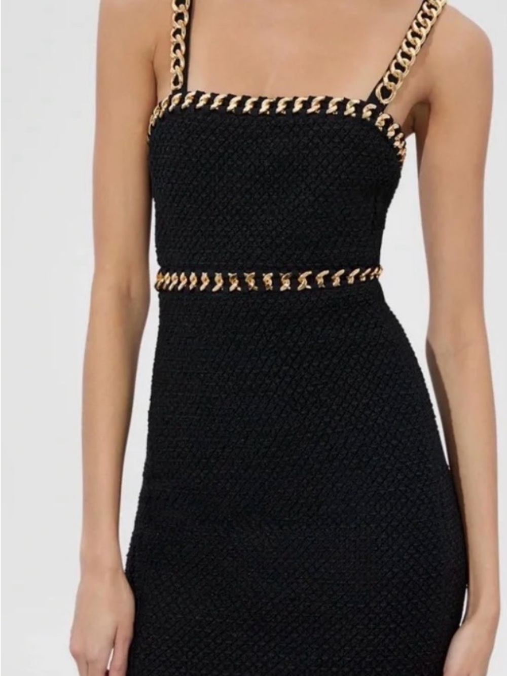 Alice + Olivia Black Mini Dress with Gold Chain Trim